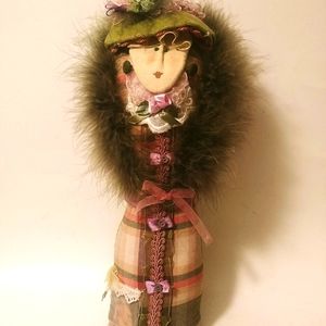 Carmen Manago E.Green and Lavender Handmade  Pillow Lady Swan Feather Trim